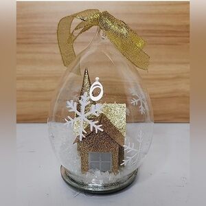 Glass Snow Globe with Chapel and Snowflake